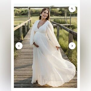 Elegant Long Sleeve Maternity Maxi Dress - White